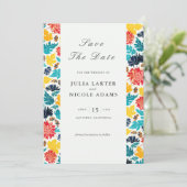 Natuurlijke Blauw Geel Waterverf Zonnebloemen Brui Save The Date (Staand voorkant)