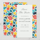 Natuurlijke Blauw Geel Waterverf Zonnebloemen Brui Save The Date (Voorkant / Achterkant)