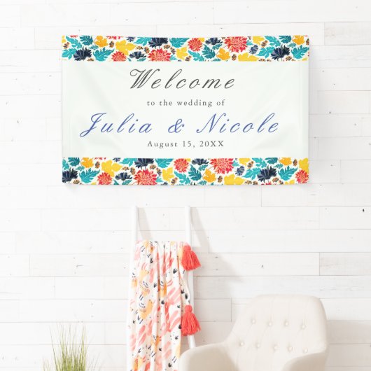 Natuurlijke Blauw Geel Waterverf Zonnebloemen Brui Spandoek (Insitu)