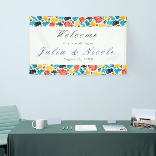 Natuurlijke Blauw Geel Waterverf Zonnebloemen Brui Spandoek (Beurs)