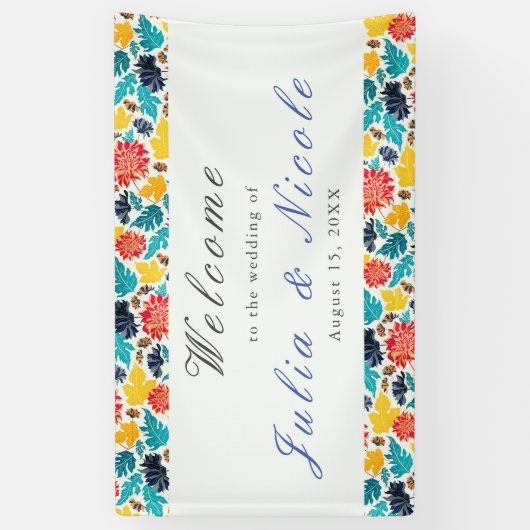 Natuurlijke Blauw Geel Waterverf Zonnebloemen Brui Spandoek (Verticaal)