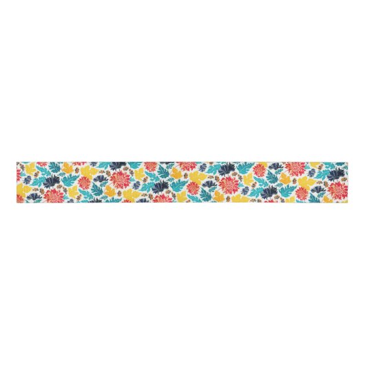 Natuurlijke Blauwe Gele Aquarel Zonnebloemen Bruil Grosgrain Lint (Voorkant)
