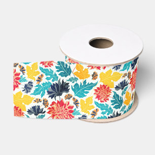 Natuurlijke Blauwe Gele Waterverf Zonnebloemen Bru Grosgrain Lint