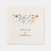 natuurlijke bloei | Beige Pastel Wildflower bruilo Servet (Voorkant)