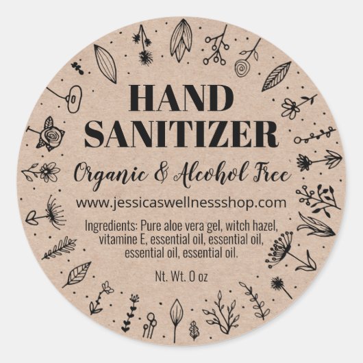 Natuurlijke Bloemen Zelfgemaakte Hand Sanitizer Kr Ronde Sticker (Voorkant)