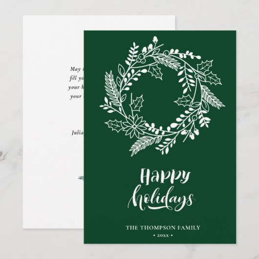 Natuurlijke bloemenkrans | Poinsettia Dennentak Gr Feestdagenkaart (Voorkant / Achterkant)