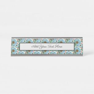 Natuurlijke Bohemen Roze Blauwe Bloemen Groene Lag Bureau Naambordje