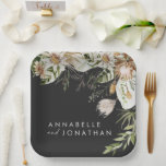 Natuurlijke bohemiene botanische moderne elegante  papieren bordje<br><div class="desc">Natuurlijke botanische,  moderne elegante bladeren met een stijlvolle zwarte bruidskaart. Mooie handgedrukte gedroogde botanische florale waterverven en scripttekst. Modern op het gebied van trendontwerp.</div>