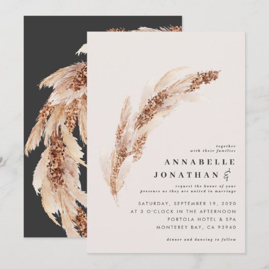 Natuurlijke boho pampas gras elegant bruiloft (Voorkant / Achterkant)