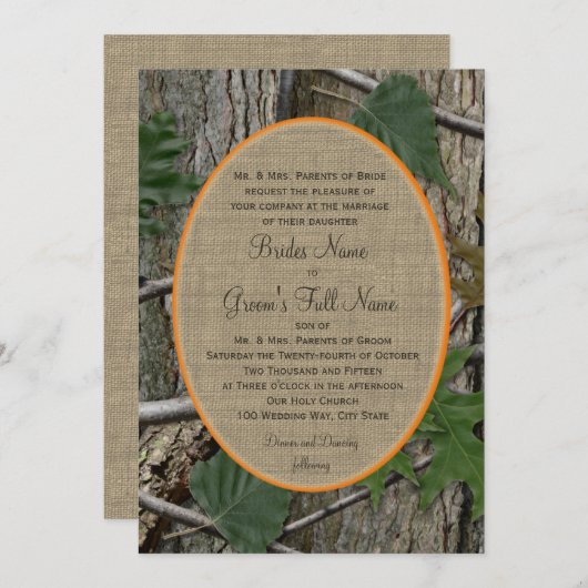 Natuurlijke bomen en bladeren bruiloft kaart (Voorkant / Achterkant)