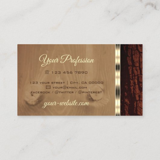 Natuurlijke boomschors Hout Graan met ovale goudgr Visitekaartje (Achterkant)