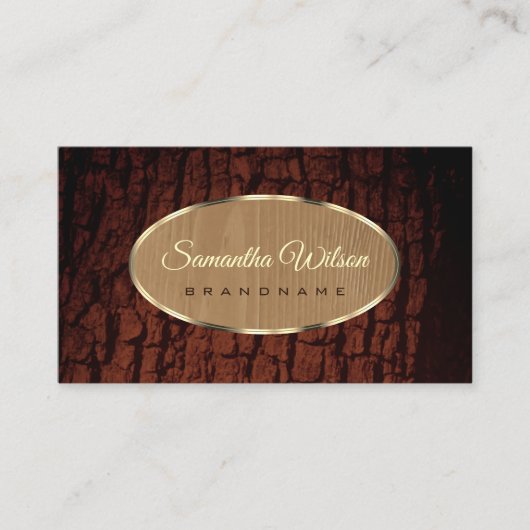 Natuurlijke boomschors Hout Graan met ovale goudgr Visitekaartje (Voorkant)