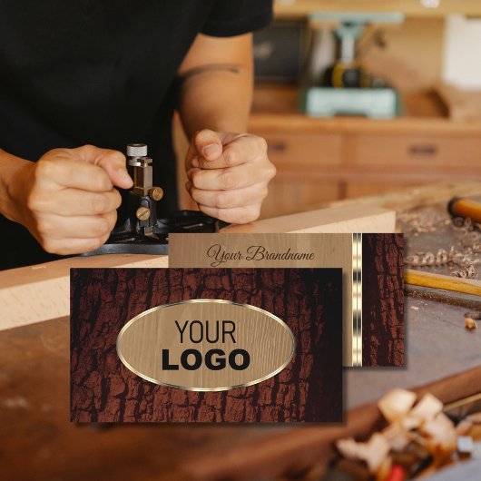 Natuurlijke boomschors Hout Graan Oval Gold Border Visitekaartje