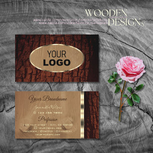 Natuurlijke boomschors Hout Graan Oval Gold Border Visitekaartje