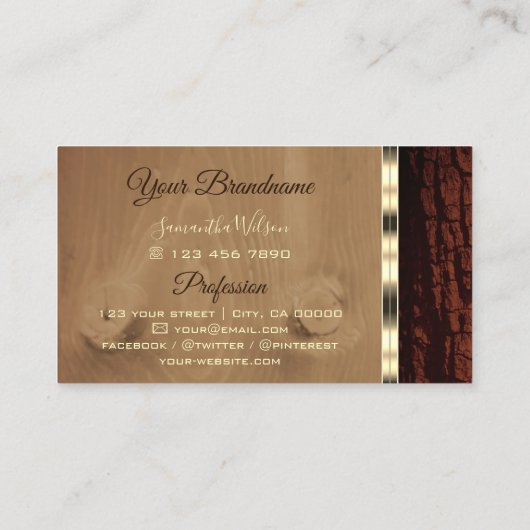 Natuurlijke boomschors Hout Graan Oval Gold Border Visitekaartje (Achterkant)