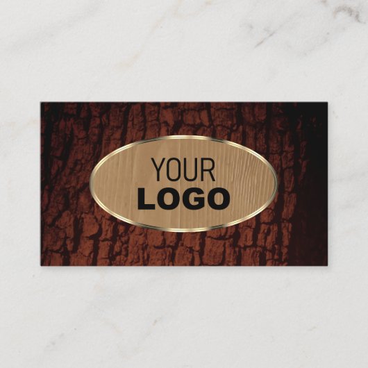 Natuurlijke boomschors Hout Graan Oval Gold Border Visitekaartje (Voorkant)