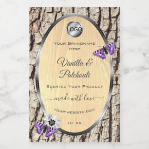 Natuurlijke boomstam houtnerf productlabels logo voedselcontainer etiket