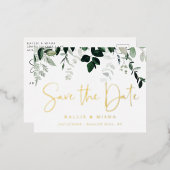 Natuurlijke botanica Bewaar de datum Folie Uitnodiging Briefkaart (Voorkant / Achterkant)