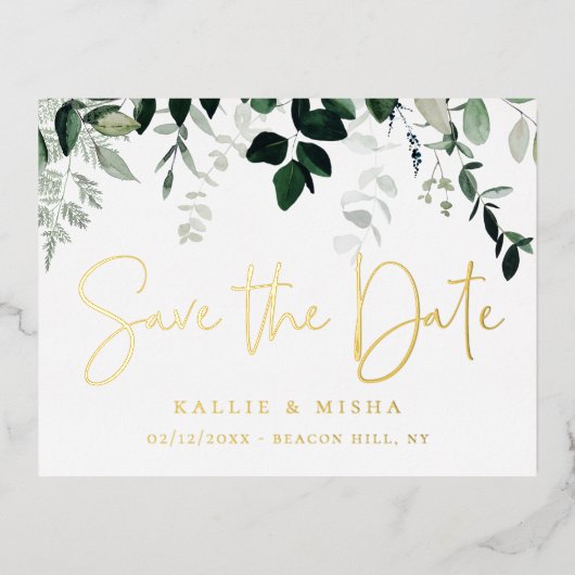 Natuurlijke botanica Bewaar de datum Folie Uitnodiging Briefkaart (Voorkant)
