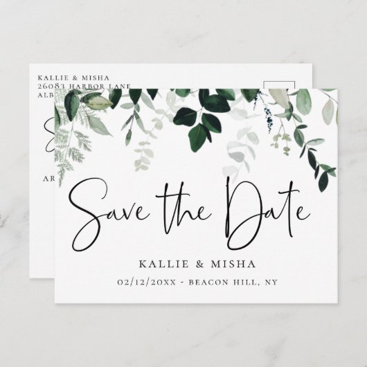 Natuurlijke Botanics Save the Date Aankondigingskaart (Voorkant / Achterkant)