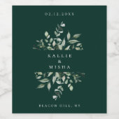 Natuurlijke botanische bladgroen frame smaragdgroe wijn etiket (Enkel label)