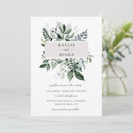 Natuurlijke Botanische Foliage Lijst Bruiloft Kaart (Staand voorkant)