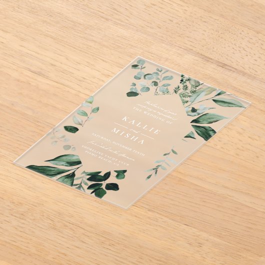 Natuurlijke botanische geometrische Lijst bruiloft Acryl Uitnodigingen (Laagn)