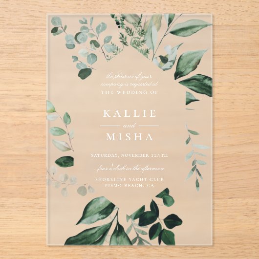 Natuurlijke botanische geometrische Lijst bruiloft Acryl Uitnodigingen (Voorkant)