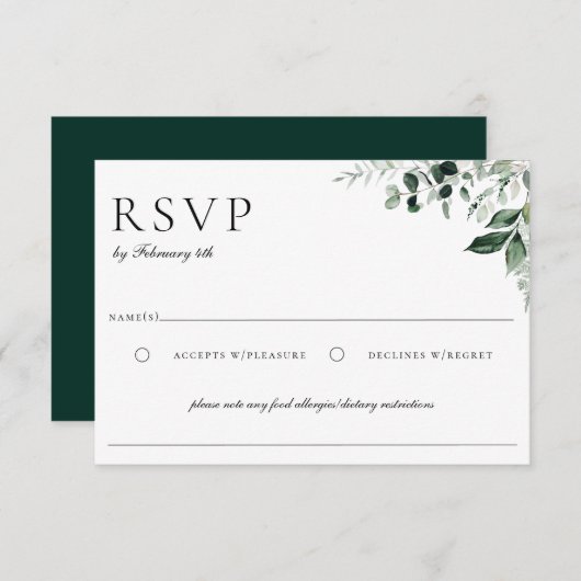 Natuurlijke botanische groen RSVP kaartje (Voorkant / Achterkant)