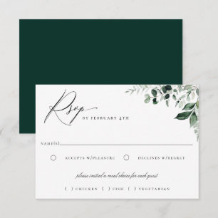 Natuurlijke botanische groenerige maaltijdkeuze RSVP kaartje