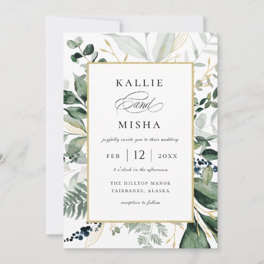 Natuurlijke botanische Lijst Emerald Wedding Kaart (Voorkant)