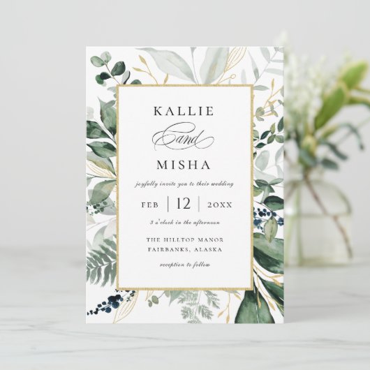 Natuurlijke botanische Lijst Emerald Wedding Kaart (Staand voorkant)