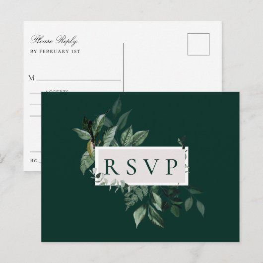 Natuurlijke Botanische Smaragd Bruiloft RSVP Song  Uitnodiging Briefkaart (Voorkant / Achterkant)