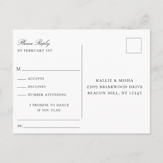 Natuurlijke Botanische Smaragd Bruiloft RSVP Song  Uitnodiging Briefkaart (Achterkant)