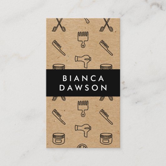 Natuurlijke Bruin Haar Stylist Gereedschap Patroon Visitekaartje (Voorkant)