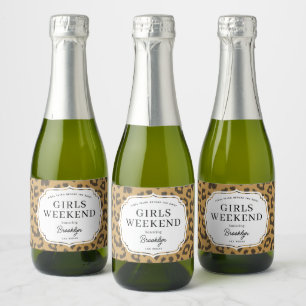 Natuurlijke bruine dierenprint meisjes weekend sparkling wijnetiket