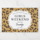 Natuurlijke bruine dierenprint meisjes weekend sparkling wijnetiket (Enkel label)