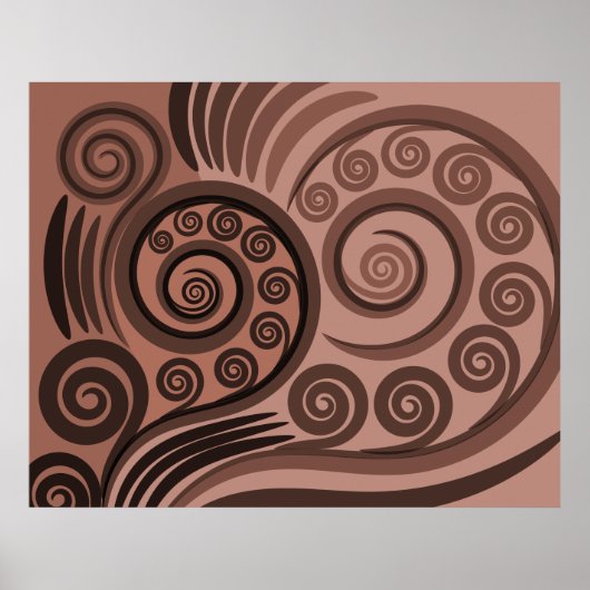 Natuurlijke bruine gestileerde varenschijfjes krul poster (Voorkant)