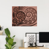 Natuurlijke bruine gestileerde varenschijfjes krul poster (Thuiskantoor)