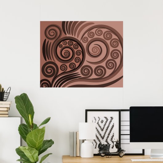 Natuurlijke bruine gestileerde varenschijfjes krul poster (Thuiskantoor)