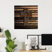 Natuurlijke bruine houten kruis poster (Thuiskantoor)