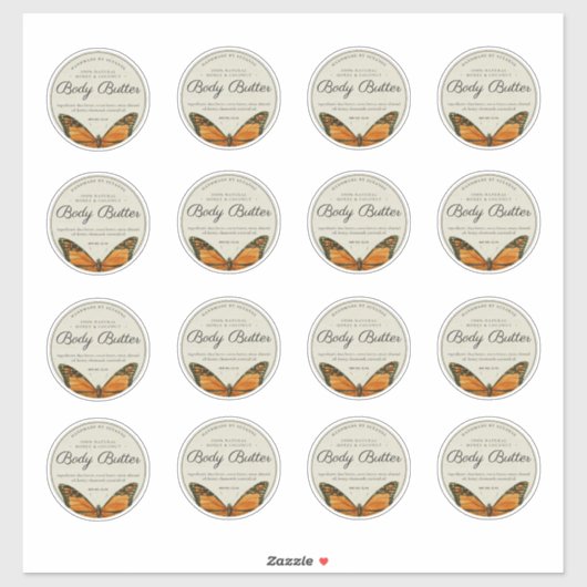 Natuurlijke Butterfly Body Butter 2.5" Productlabe Sticker (Vel)