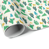 Natuurlijke Cactus: Folk Art Naadloos. Cadeaupapier (Rol Hoek)