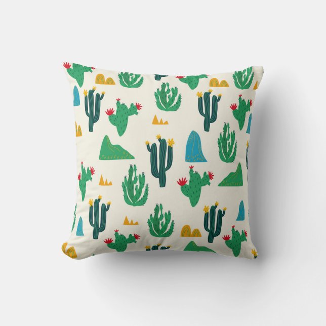 Natuurlijke Cactus: Folk Art Naadloos. Kussen (Voorkant)