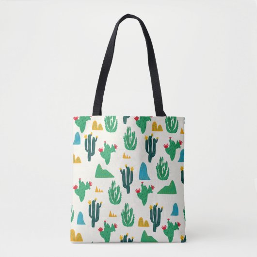 Natuurlijke Cactus: Folk Art Naadloos. Tote Bag (Voorkant)