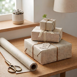 Natuurlijke Crème Valse Linnen Japandi Patroon Cadeaupapier