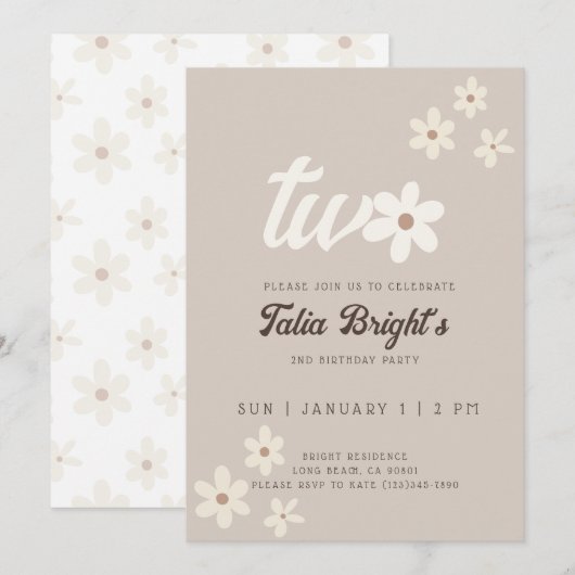 Natuurlijke Daisy Boho verjaardagsuitnodiging Kaart (Voorkant / Achterkant)