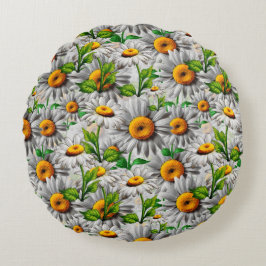 Natuurlijke Daisy Flower Floral Cottagecore Rond Kussen