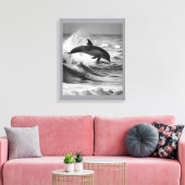 Natuurlijke dolfijn spelen in de golven canvas afdruk (Insitu (Woonkamer))