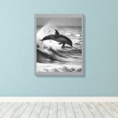 Natuurlijke dolfijn spelen in de golven canvas afdruk (Insitu (Houten vloer))